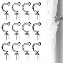 12 PCS Curtain Tie Backs Hooks, Curtain Holdbacks Silver Tie Back Hooks for Curtains Heavy Duty Tiebacks Wall Hooks for Curtains Window Treatments