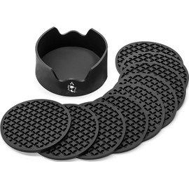 LILLC Set of 9 Silicone Drink Coasters with Holder for Coffee Table, Dining Table Decor - Non-Slip, Leakproof, Heat Resistant, BPA Free, Dishwasher Safe, 4" - Ideal for Home, Kitchen and Bar