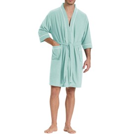 SIORO Men's Waffle Knit Robe for Summer, Short Lightweight Bathrobe with Pockets and Kimono, 3/4 Sleeves Loungewear for Spa