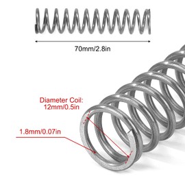 GUNGY Compression Spring Stainless Steel Spring Compression Springs 70 mm Wire Diameter 1.8 mm Inner Diameter 12 mm Length 70 mm Maximum Spring Force 7.35 kg Pack of 4