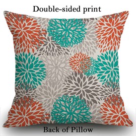 Smooffly Cushion Cover Blue Aqua Orange Gray and Floral Anchors Decorative Throw Pillow Cover Pillow Case Home Decor Square 18 x 18 Inch Pillowcase 45 x 45 cm