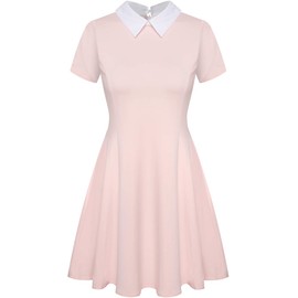 Aphratti Women's Short Sleeve Peter Pan Collar Cute Skater Dress Fit and Flare A-Line Casual Dresses Pink XX-Large