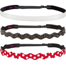Hipsy Women's Adjustable Non Slip Wave Polka Dots & Bling Glitter Fashion Headbands 3-pack (Red/Black/White)