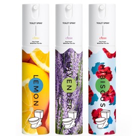 Travel Size Toilet Spray, Bathroom Odor Eliminator, 3 Pack, 1 fl oz Each, Up to 150 Uses, For Home and Travel, Essential Oils Freshener Spray, Lemon, Hibiscus, Lavender