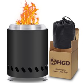 HGD Small Tabletop Fire Pit, Smokeless Table Top Firepit Outdoor, Portable Mini Stove with Carry Bag for Camping Backyard Patio Garden Picnic, Fueled by Pellets or Wood, Stainless Steel, Black