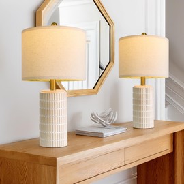 PoKat 20.75" Small Modern Ceramic Table Lamps Set of 2 for Bedroom, White Bedside Lamps for Night Stands, Farmhouse Desk Decor Gift Nightstand Table Lamps for Living Room End Table Beige