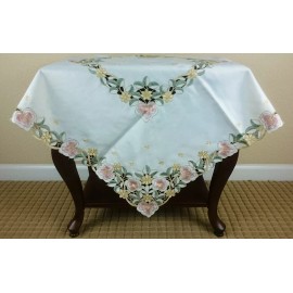 grantlinen Embroidered Rose Flower 33x33" Square Embroidery Tablecloth Night Stand Cover