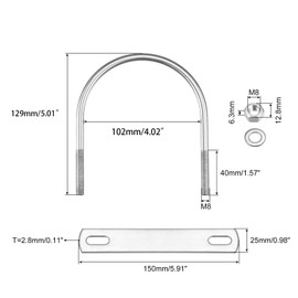 TA-VIGOR 2 sets M8 Round U-Bolts, 104mm Inner Width 130mm Length 304 Stainless Steel U-Bolts with Nut, Plate, Washer for Attaching Piping Conduit Cable Tube Brackets Boat Trailer