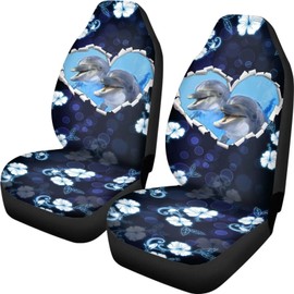 ZIATUBLES Dolphin Hibiscus Flower Heart Print Breathable Seat Cover for Car Universal Fit Driver Front Seat Cover Durable Soft Car Accessories Interior Cover