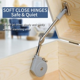 Toy Box Hinges Soft Close - Chest Hinge Lid Stay 105 Degree Open with Soft Close, Lid Support for Toy Box Chest Upward Top-Opening Flap Doors (Pack of 2)