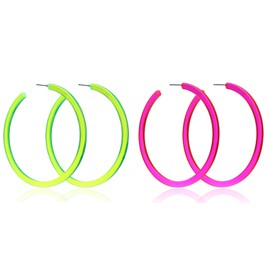 2Pairs Neon Earrings for Women Acrylic Exaggerated Hoop Earrings Colorful Hoop Earring 80s Party Costume Accessory