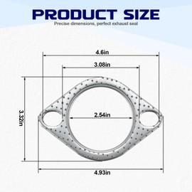 JUSTTOP 2PCS Car Exhaust Gasket,Ultra Seal 2-Bolt 2.5" Reinforced High Temperature Gaskets Exhaust Flange Gaskets,Car Accessories (2.5inch)