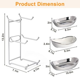 LIJINGCHEN 3 Tier Fruit Basket, Ceramic Fruit Bowl, Fruit Bowl for Kitchen Counter, Vegetable Storage with Metal Rack, Porcelain Fruit Stand Storage Holder, Large Capacity Fruit Holder(Sliver)