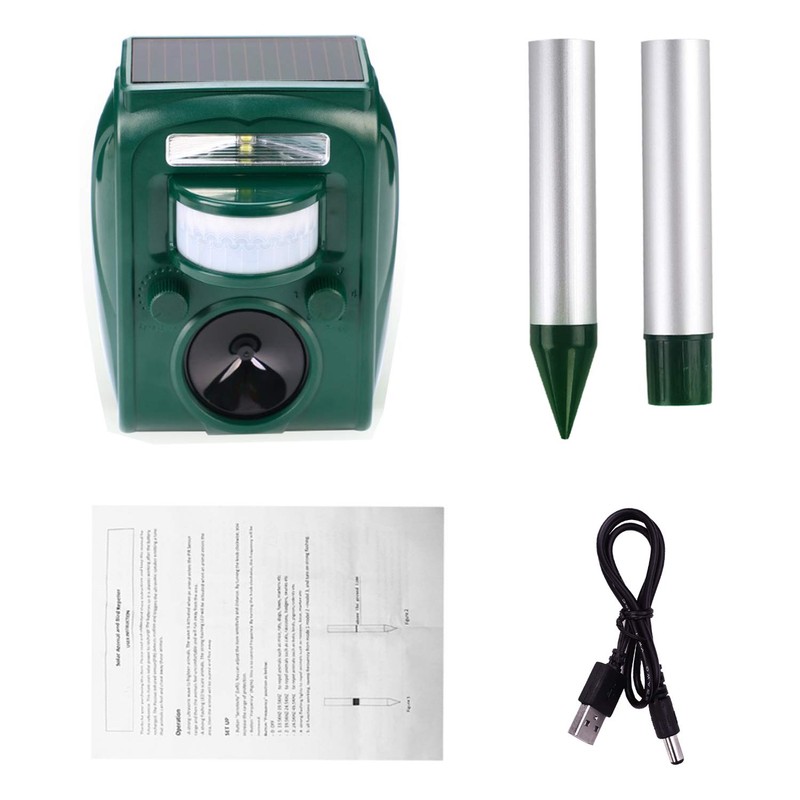 Solar Ultrasonic Animal Repeller, Cat Repellent, Motion Detection, Siren and