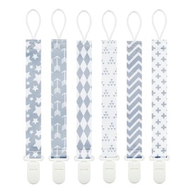 Clips para chupetes Babeine en gris neutro (paquete de 6) para chupetes, mordedores y chupetes (flecha)