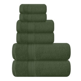 BOUTIQUO 6 Pack Cotton Towel Set, Contains 2 Bath Towels 27x54 inch, 2 Hand Towels 16x24 inch & 2 Wash Coths 12x12 inch, Ideal Everyday use, Ultra Soft Compact & Lightweight - Olive Green