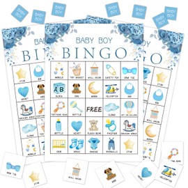 Gender Reveal Party Bingo Game, 24 Player Blue Floral Bingo Cards Set for Family Friend Activity, Pregnancy Announcement Party Favor Decoration Holiday Supplies -a02