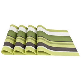 Wondder Set of 4 Placemats PVC Bar Mat Plate Dinner Table Mats Set Kitchen Hot Pads 30 * 45cm (Stripes Green)