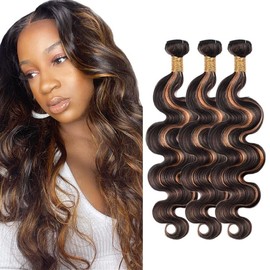 Highlight Bundles Human Hair Brown Body Wave Hair Weave 20 20 20 inch 2 Tone Brown and Black Bundles P1B/30 Human Hair Extensions