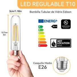 Bacane Bombilla Tubular 6W Igual E26 Bombilla LED 60W, Regulable E26 Bombilla Edison, AC120v 750LM T9 T10 Bombilla LED para Colgante Rústico, Isla, Candelabros, Apliques de Pared (6, 2700K Luz cálida)