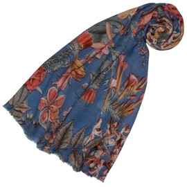 Lorenzo Cana - 78664 Women's Pashmina Scarf Made of Soft Wool Merino Lamb Blue Flower Pattern Multicoloured 70 cm x 180 cm Wool Scarf Wool Scarf, Colourful