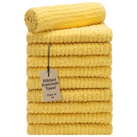 Textila Bar Mop Towels 12x12 Inch – Yellow – Pack of 10, Cotton Dish Cloths & Cleaning Towels for Kitchen, Bar, Restaurant, Household Use – Absorbent, Durable, Reusable