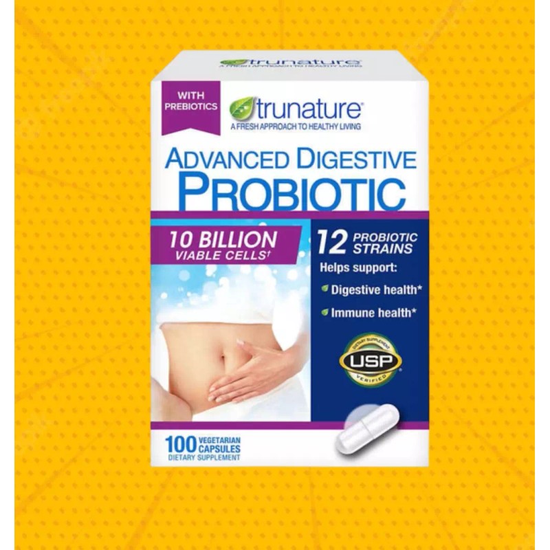 trunature Advanced Digestive Probiotic with 12 Strains, 100 Capsules