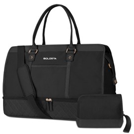 BOLOSTA Weekender Bags for Women with Shoe Compartment & Wet Pocket, Large Carry on Overnight Bags with Toiletry Bag, Personal Item Travel Duffle Tote Bag for Travel, Gym, Business (Black)