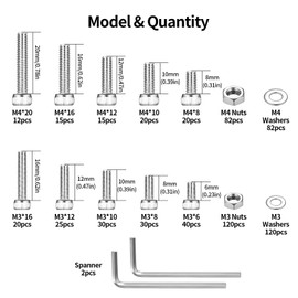 633 Pcs M3 M4 Nuts and Bolts Set, Hex Socket Head Cap Screws Bolt and Nut, Assorted bolts and nuts and Washers Assortment, DIN912 Machine screws set, Hex Socket Cap Head Screws Bolts Set