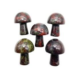 Ladeukoi Ladeukoi 5Pcs Mini Mushroom Shaped Gemstone Statue Figurine, Carved Crystal Stone Mushrooms Crafts for Healing Chakra Reiki Balancing Home Decoration, Dragon Bloodstone