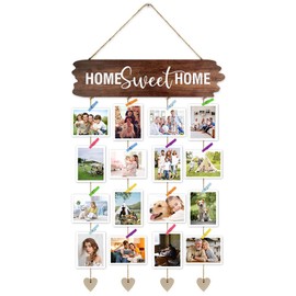 Fosinz Family Picture Frame Collages for Wall Decor Couples Gift Ideas Multi Frames Rustic Hanging Photo Holder Housewarming New Home Gift Adoption Day Gifts (15.75" L x 3.94" W, Dark Brown)