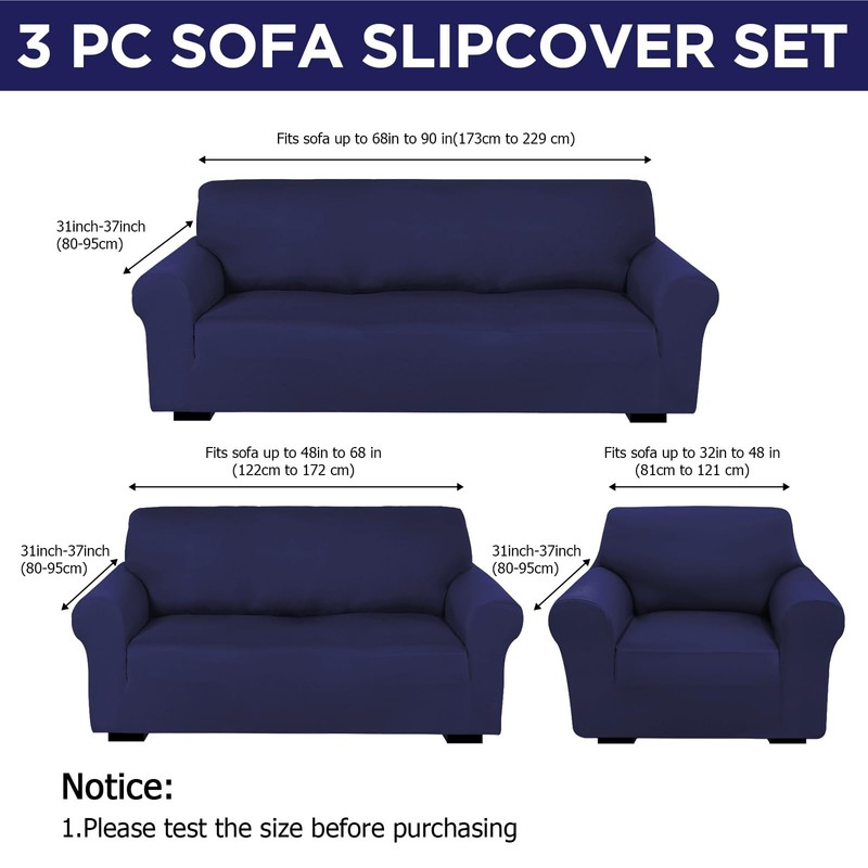 Peryiter 3 Pcs Slipcover Set for Couch Furniture Covers for