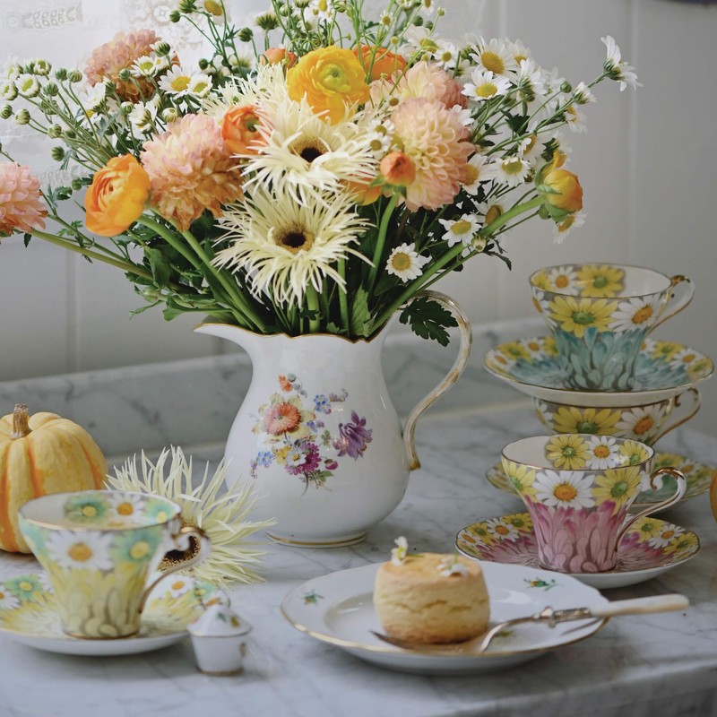 Aynsley Daisy Corset Fine Bone China Teacup and Saucer Set