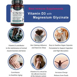 Magnesium Glycinate 400 mg Vitamin D3 1000IU Essential Cofactors Premium Quality Natural Product Ideal Strength 100 Vegetarian Capsules Highest Bioavailability
