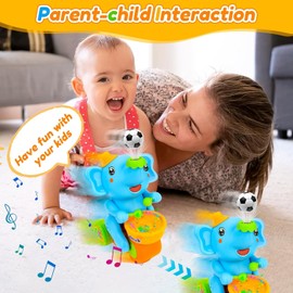 Baby Crawling Elephant Toys, Electric Ball Toy, Moving Toys for Babies, Musical Light Interactive Walking Sensory Toys Sound Toys Birthday Present Gifts for Kids Toddler Age 0-6 months 1 2 3 Years Old