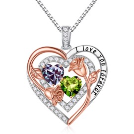 Iefil Mother in Law Daughter in Law Christmas Gifts, Birthstone Necklace for Women Christmas Gifts for Mom Daughter Garnet Sapphire Necklace Alexandrite Peridot Necklace June August Jewelry