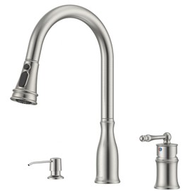 APPASO 3 Hole Kitchen Faucet with Pull Down Sprayer Brushed Nickel, 3 Pieces Kitchen Faucet with Soap Dispenser and Separate Side Handle, Stainless Steel, High Arc Sink Faucets for 2-3 Hole Sink