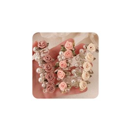 Telephone Wire Hair Bands for Women, Colorful Soft Elastic Butterfly Pearl Phone Cord Hair Ties, Ponytail Braids Fixed Hair Spiral Rope Hair Accessories for Women (Rose Pearl 3pcs)