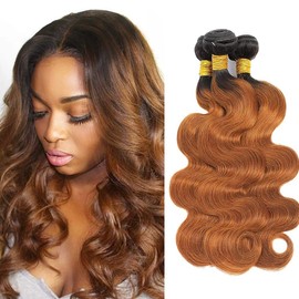 Ombre Bundles Human Hair Brown Bundles 1b/30 Body Wave Human Hair Bundles 14 16 18 inch Two Tone Black Roots to Brown Bundle Human Hair Weave for Black Women