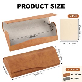 JIASI&JIESY Pack of 2 Glasses Case Hard Case Made of PU Leather, Portable Glasses Case Box Retro with Glasses Cleaning Cloth, Magnetic Closure Glasses Case for Men and Women, for Most Glasses and