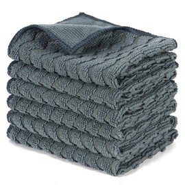 INFICRIME 6 Pack Microfiber Cleaning Cloths, 12 x 12 Inch Dual-Sided Reusable Dish Towels, Soft & Textured All-Purpose Cleaning Rags for Kitchen, Home, Car, Lint-Free Washable Cleaning Cloths, Grey