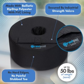 Gravipod 14" Round Umbrella Base Weight Bag - Adds Weight for Patio Umbrellas, Holds Up to 50 lbs Sand/Gravel - Weather-Tough, Easy Fill, Stable Design - 510928