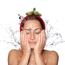 CLISPEED Cute Strawberry Skincare Headband, Face Washing Hair Band Makeup Headband for Women and Girls