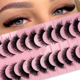 SISIYDY Cat Eye Lashes Fluffy Soft Faux Mink False Eyelashes Natural Look 3-18mm Long Lash Strips C Curl Natural Fake Eyelashes Volume Cateye Fox Eye Fake Mink Lashes Pack YH011