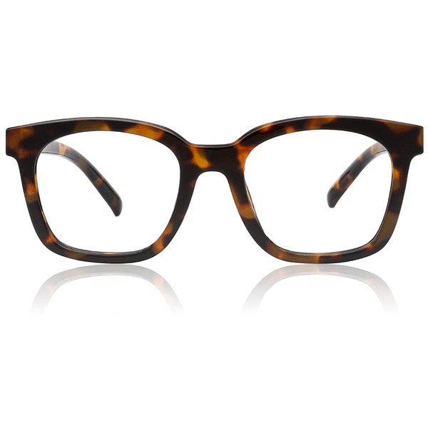 JiSoo Oversized Reading Glasses 1.0 Women Men, Trendy Designer Readers Large Frame with Spring Hinge, Tortoise 1.0