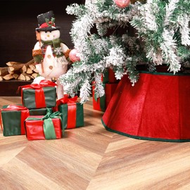 Christmas Tree Collar,26inch Upgrade Red Velvet Foldable Christmas Tree Skirt, Xmas Tree Stand Base Cover for Artificial Christmas Trees Decoration