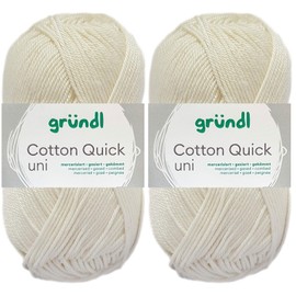 2 x 50 g Gründl Cotton Quick Crochet Yarn 100% Cotton 101 Cream