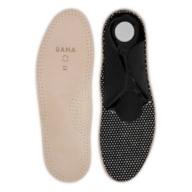 BAMA Premium Leather Footbed, Orthopaedic Insole, Anatomically Shaped, Genuine Leather, Non-Slip, Unisex, Brown/Silver/Black, 1 Pair - 46 EUR