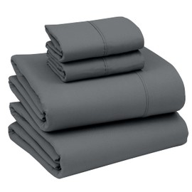 RUVANTI Queen Sheets Set, Brushed Microfiber Sheets 4 Pieces (1 Fitted Sheet, 1 Flat Sheet, 2 Pillowcases), with 15-inch Deep Pockets, Lightweight & Compfy Premium Hotel Bedding, Dark Grey