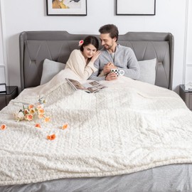 WOOMER Electric Heated Blanket, 84"x 90" Queen Size Heating Blanket, Rose Flower Patterns Faux Fur & Soft Sherpa, 4 Heating Levels & 4H Auto Off, ETL Certified, Machine Washable, White